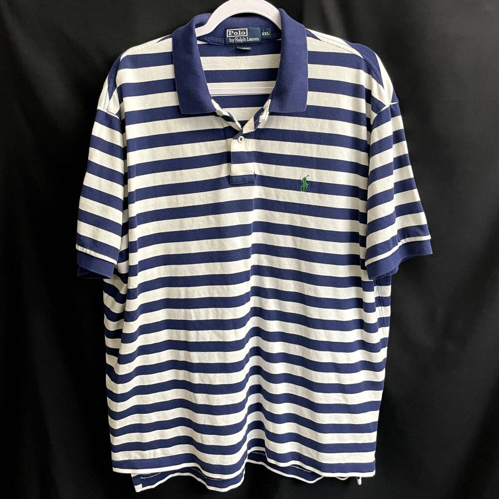 Men’s Blue and White Striped Polo by Ralph Lauren Size XXL